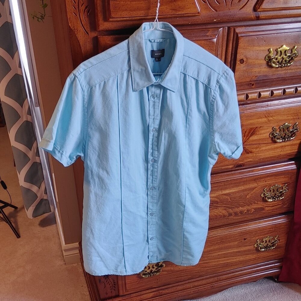 Men's Mexx Blue Linen Blend Button Down Shirt Size Large